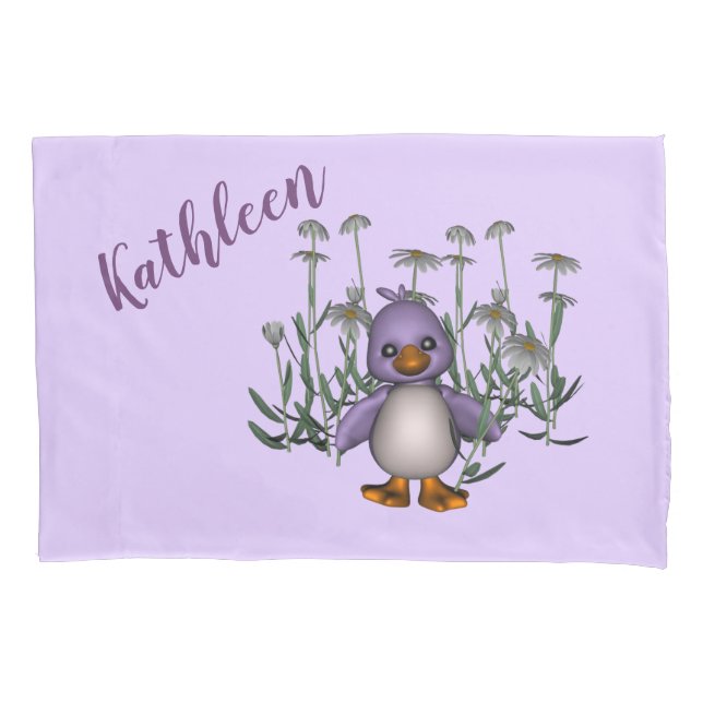 Cute Purple Duck Daisy Flowers Personalized Pillow Case (Front)