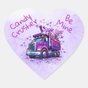 Cute Purple Dump Truck Valentine  Heart Sticker