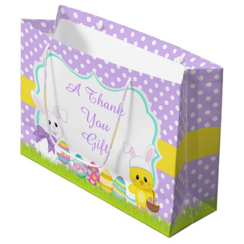 Cute Purple Easter Bunny and Chick Easter Egg Hunt Large Gift Bag