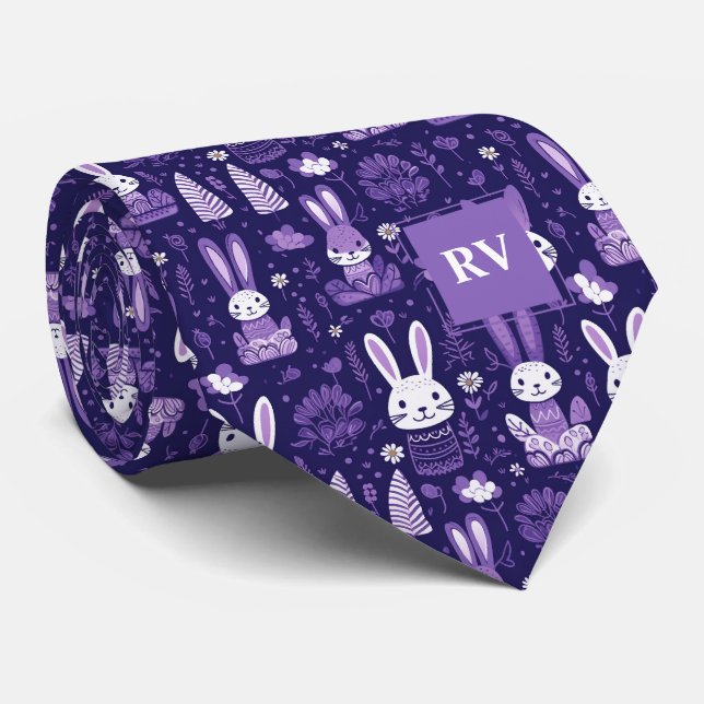 Cute Purple Easter Bunny Neck Tie (Rolled)
