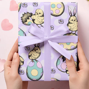 Cute Purple Easter Chicks, Bunny Ears & Pastel Egg Wrapping Paper
