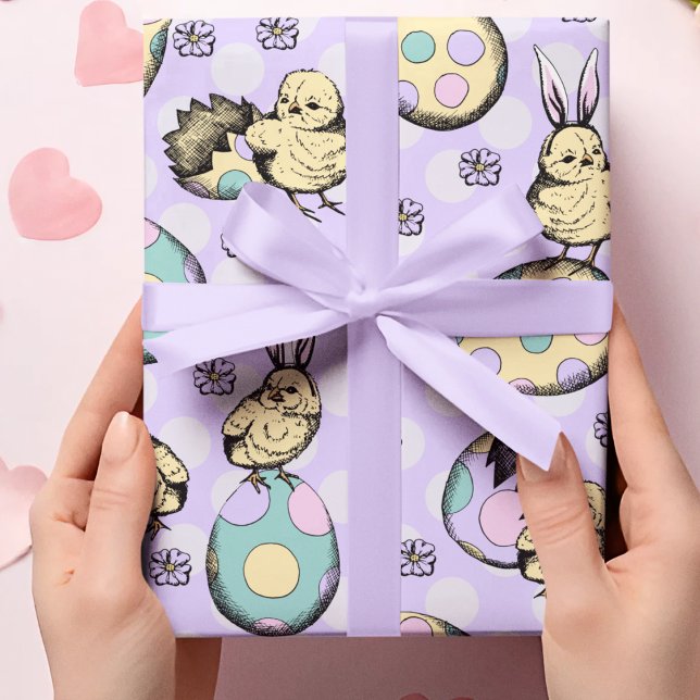Cute Purple Easter Chicks, Bunny Ears & Pastel Egg Wrapping Paper (Creator Uploaded)