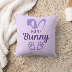 Cute Purple Easter Mama Bunny Rabbit Ears Throw Pillow