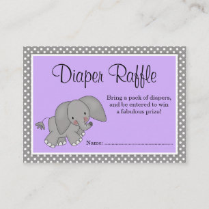 Cute Purple Elephant Baby Shower Diaper Raffle Enclosure Card