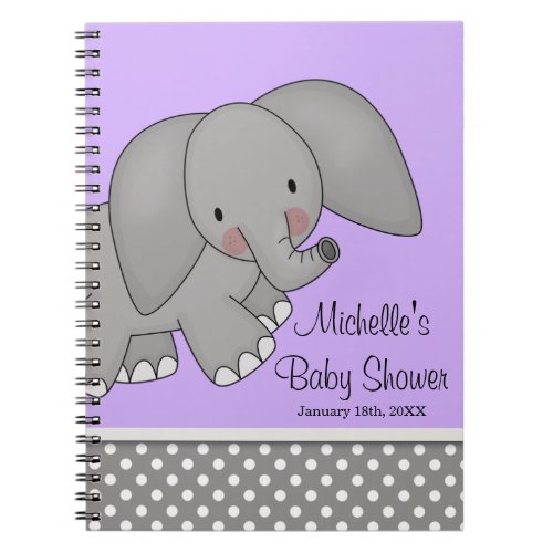 Cute Purple Elephant Baby Shower Guest Book