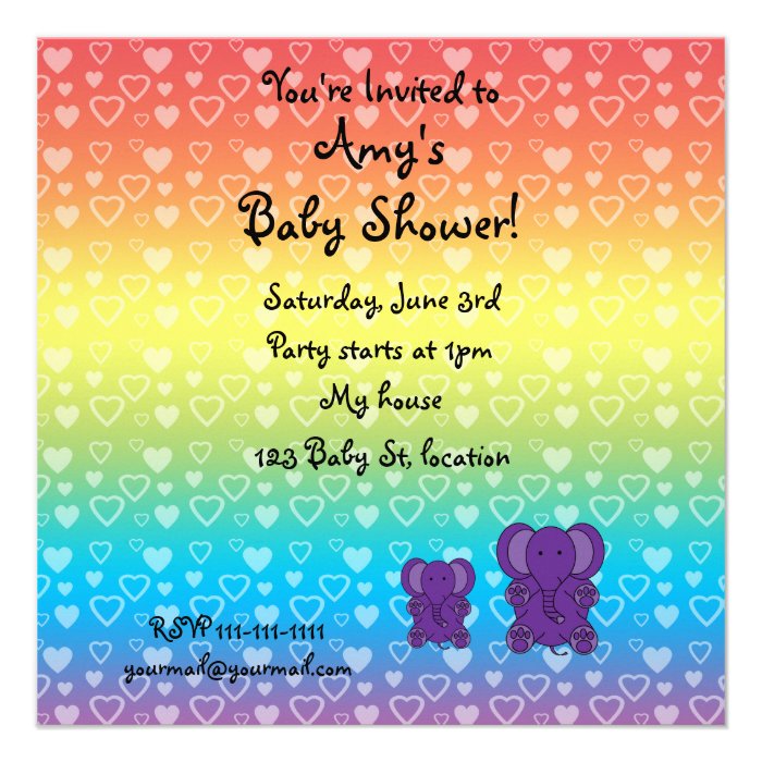 Cute purple elephant baby shower invitations