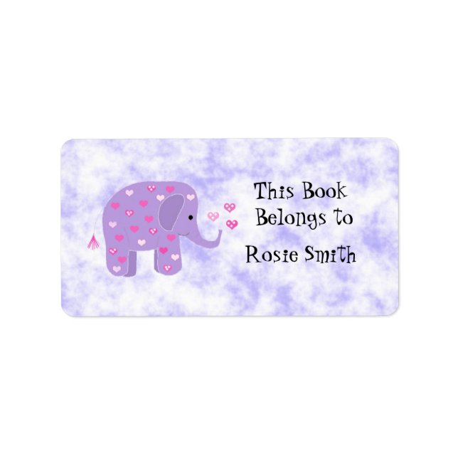 Cute Purple Elephant Bookplate (Front)