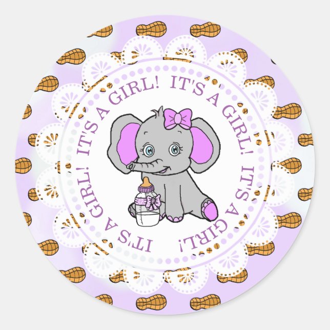 Cute Purple Elephant Classic Round Sticker (Front)
