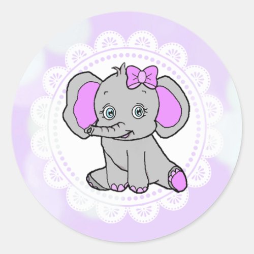 Cute Purple Elephant Classic Round Sticker