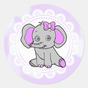 Cute Purple Elephant Classic Round Sticker