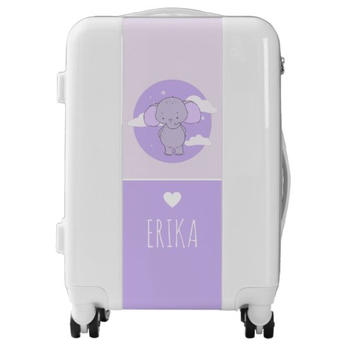 Cute Purple Elephant Clouds Heart  Girl Kids Name Luggage