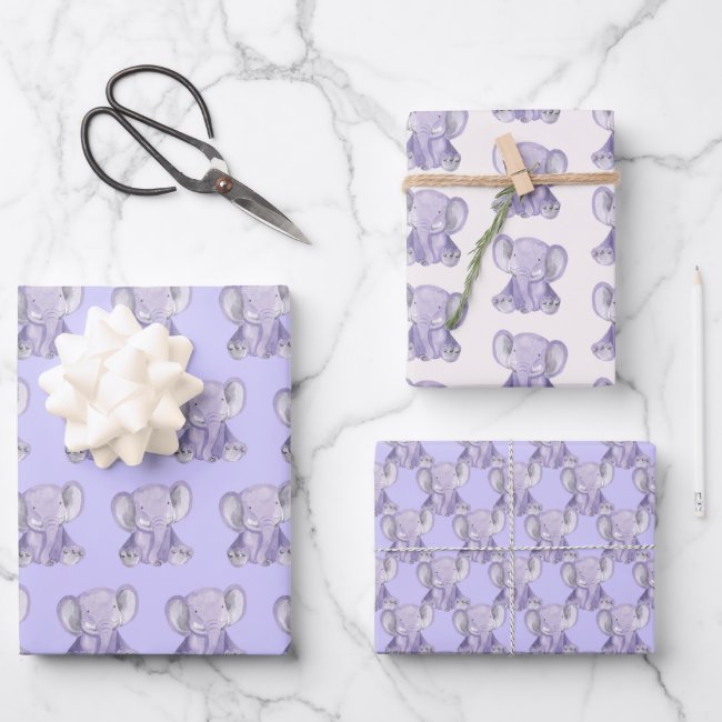 Cute Purple Elephant Design Wrapping Paper 