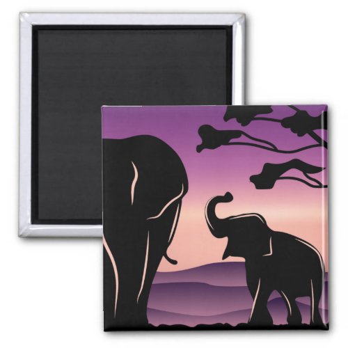 Cute Purple Elephant Family Silhouette Magnet