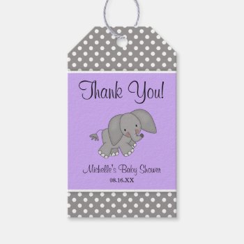Cute Purple Elephant Girl Baby Shower Gift Tags by WhimsicalPrintStudio at Zazzle