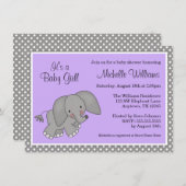 Cute Purple Elephant Girl Baby Shower Invitation (Front/Back)