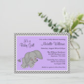 Cute Purple Elephant Girl Baby Shower Invitation (Standing Front)