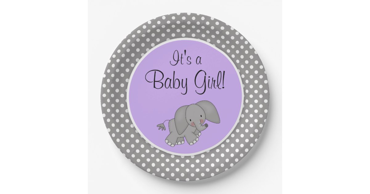 Cute Purple Elephant Girl Baby Shower Paper Plate | Zazzle.com
