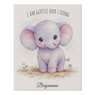 Cute Purple Elephant “I Am Gentle and Strong” Faux Canvas Print