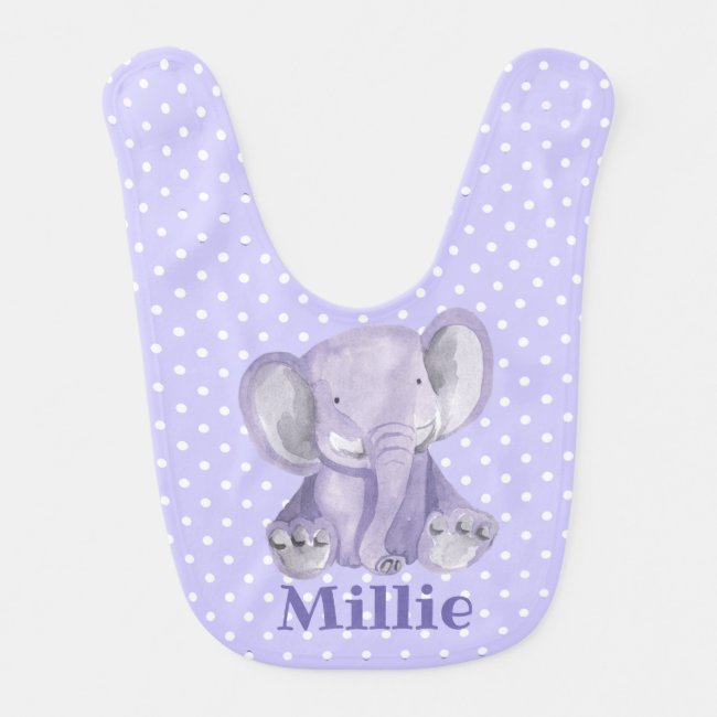 Cute Purple Elephant Polka Dot Baby Bib