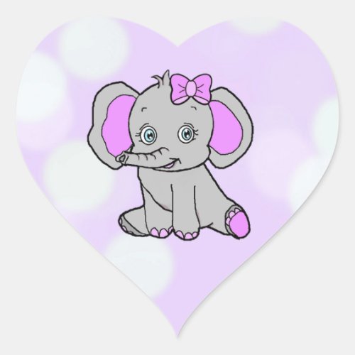 Cute Purple Elephant with baby bottle Heart Sticker