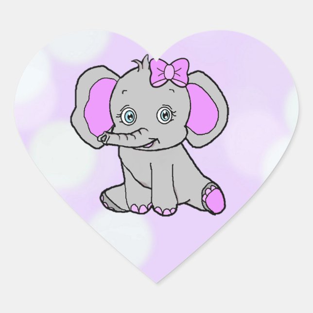Cute Purple Elephant with baby bottle Heart Sticker (Front)