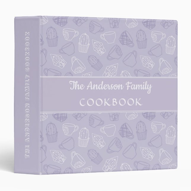 Cute Purple Family Recipe Cookbook Binders (Front/Spine)