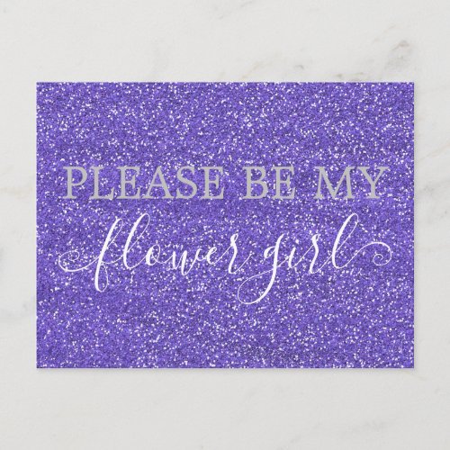 Cute Purple Faux Glitter Flower Girl Proposal Invitation Postcard