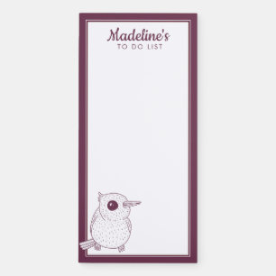 Cute Purple Feather Bird Add Your Name Magnetic Notepad