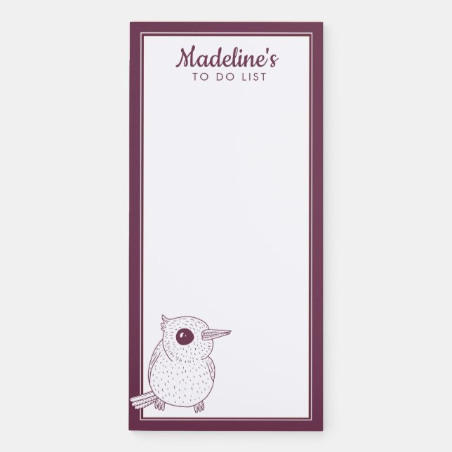 Cute Purple Feather Bird | Add Your Name Magnetic Notepad (Front)