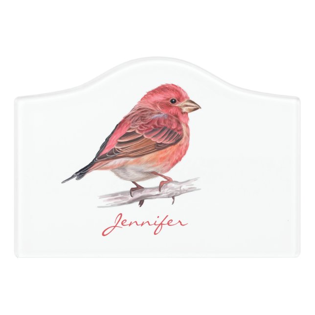 Cute Purple Finch Bird Kid's Room Nursery Door Sign (Small Crest Front)