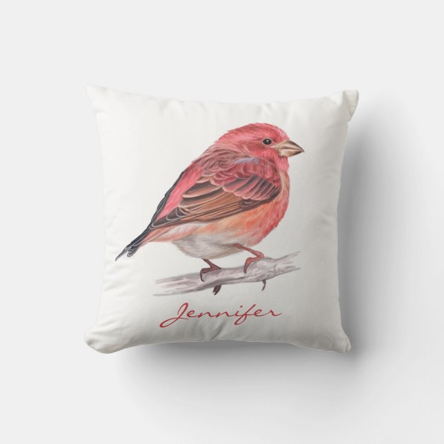 Cute Purple Finch Bird Kid's Room Nursery Throw Pillow (Front)