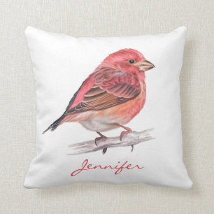 Cute Purple Finch Bird Kid's Room Nursery Throw Pillow