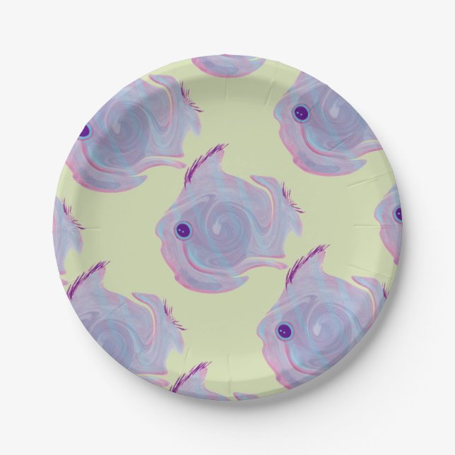 Cute Purple Fish Paper Plate (Front)