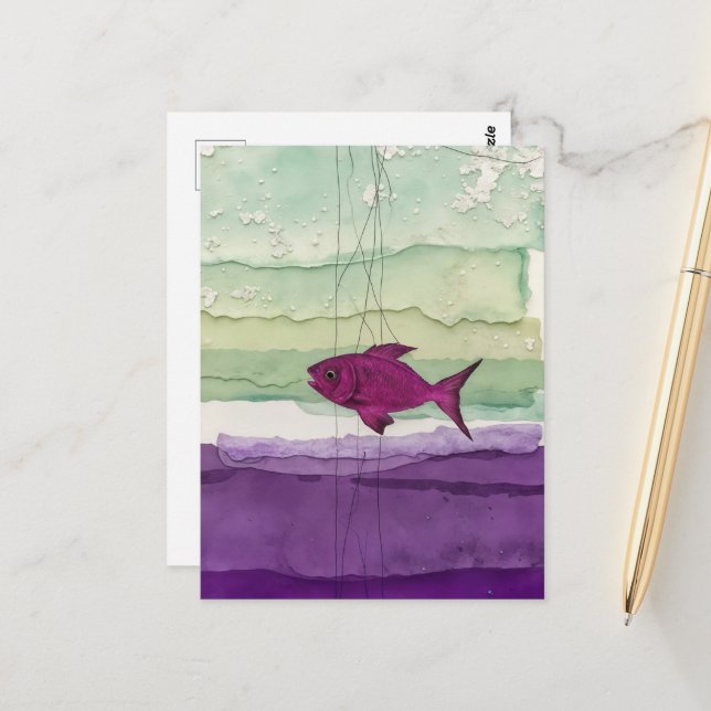 Cute Purple Fish Postcard (Front/Back In Situ)