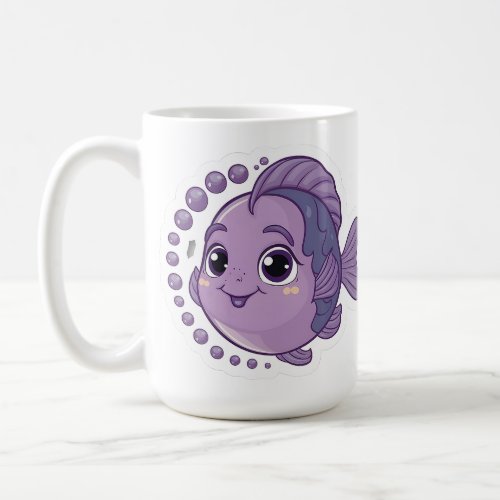 Cute Purple Fish Sticker Coffee Mug