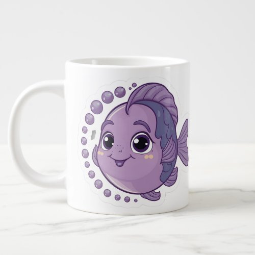 Cute Purple Fish Sticker Giant Coffee Mug