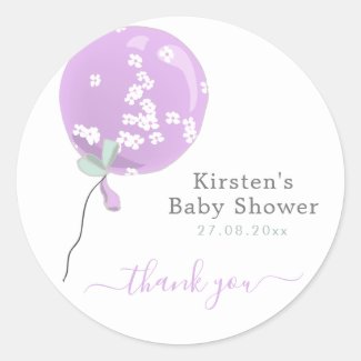 Cute Purple Floral Balloon - Baby Shower Thank You
