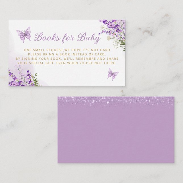 Cute Purple Floral butterfly books for baby ticket Enclosure Card (Front/Back)