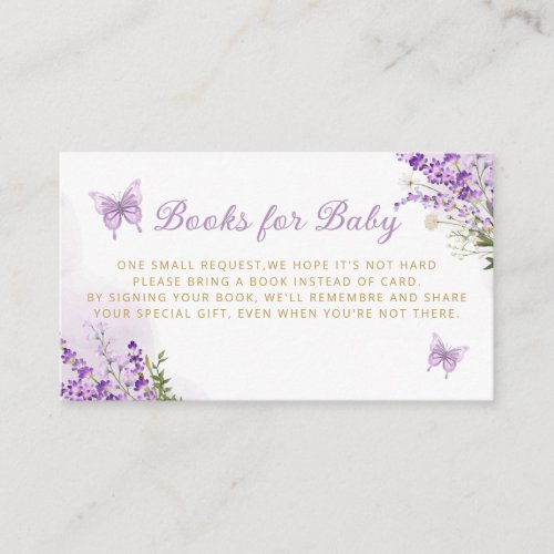 Cute Purple Floral butterfly books for baby ticket Enclosure Card