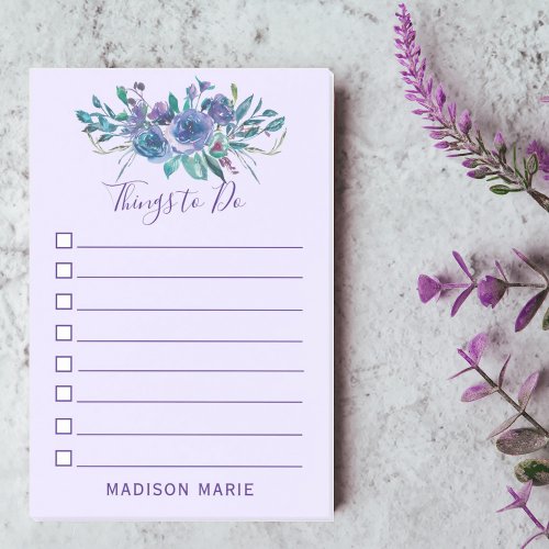 Cute Purple Floral Chic Personalized To Do List Post_it Notes