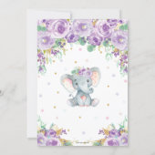 Cute Purple Floral Elephant Baby Shower Baby Girl Invitation (Back)