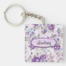 Cute Purple Floral Keychain