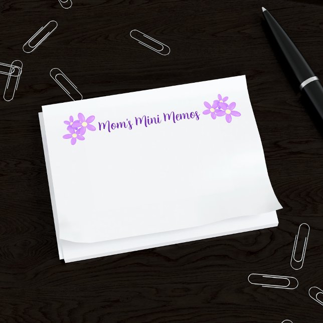 Cute Purple Floral Mom's White Post it Notes (Cute post it notes with space for your name. Makes a lovely gift for Mom!)