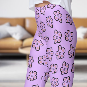 Cute Purple Floral Pattern Leggings