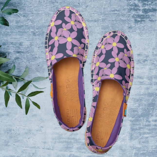 Cute Purple Floral Pattern Womens Espadrilles (A cute pair of purple and navy blue floral espadrilles just for you)