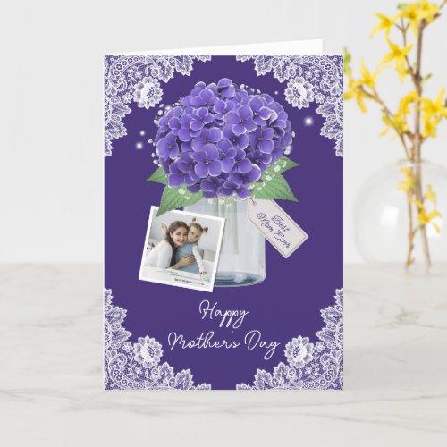 Cute Purple Floral Photo Happy Mothers Day Card
