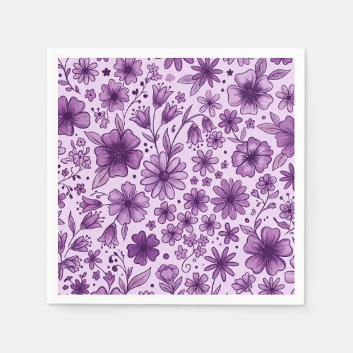 Cute Purple Floral Wild Flowers Birthday Party Napkins