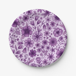 Cute Purple Floral Wild Flowers Birthday Party Paper Plates