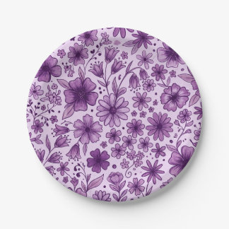 Cute Purple Floral Wild Flowers Birthday Party Paper Plates