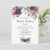 Cute Purple Floral Winter Sweet Sixteen Invite (Standing Front)